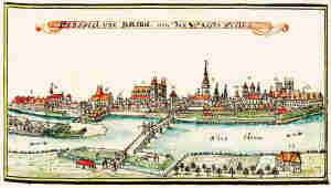 Prospect von Brieg von der Wasser seithe - Miasto, widok od strony Odry
